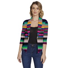 Horizontal Lines Colorful Women s Draped Front 3/4 Sleeve Shawl Collar Jacket by Grandong