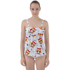 Seamless-pattern-vector-owl-cartoon-with-bugs Twist Front Tankini Set by pakminggu