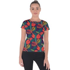 Leaves Pattern Seamless Short Sleeve Sports Top 