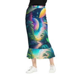 Jungle Moon Light Plants Space Maxi Fishtail Chiffon Skirt by uniart180623