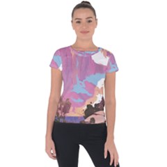 Pink Mountains Grand Canyon Psychedelic Mountain Short Sleeve Sports Top 