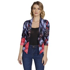 Berries-01 Women s Draped Front 3/4 Sleeve Shawl Collar Jacket by nateshop