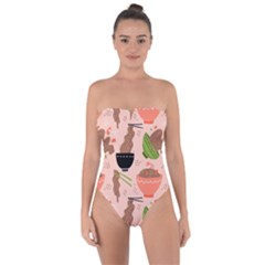 Japanese Street Food Soba Noodle In Bowl Pattern Tie Back One Piece Swimsuit by Bedest