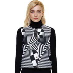 Op-art-black-white-drawing Women s Button Up Puffer Vest by Bedest