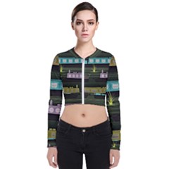 Narrow-boats-scene-pattern Long Sleeve Zip Up Bomber Jacket by Cowasu