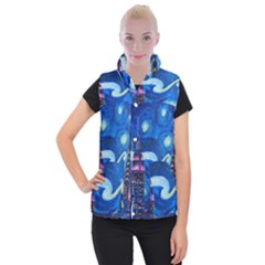 Starry Night In New York Van Gogh Manhattan Chrysler Building And Empire State Building Women s Button Up Vest by Sarkoni