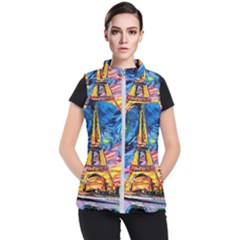 Eiffel Tower Starry Night Print Van Gogh Women s Puffer Vest by Sarkoni