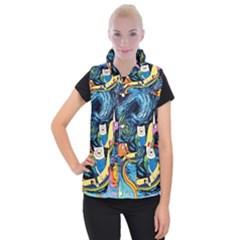 Cartoon Parody  Art Starry Night Van Gogh Women s Button Up Vest by Sarkoni