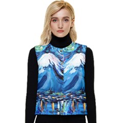 Mount Fuji Art Starry Night Van Gogh Women s Button Up Puffer Vest by Sarkoni