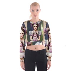 Floral Girl With Doll Cropped Sweatshirt