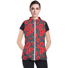 Background Poppies Flowers Seamless Ornamental Women s Puffer Vest by Ravend