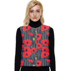 Background Poppies Flowers Seamless Ornamental Women s Button Up Puffer Vest by Ravend