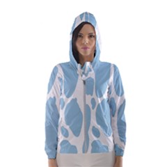 Cow Print, Aesthetic, Y, Blue, Baby Blue, Pattern, Simple Women s Hooded Windbreaker by nateshop