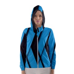 Blue Black Abstract Background, Geometric Background Women s Hooded Windbreaker by nateshop