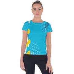 Blue Yellow Abstraction, Creative Backgroun Short Sleeve Sports Top 