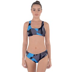 Blue, Abstract, Black, Desenho, Grey Shapes, Texture Criss Cross Bikini Set by nateshop