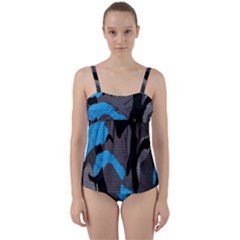 Blue, Abstract, Black, Desenho, Grey Shapes, Texture Twist Front Tankini Set by nateshop