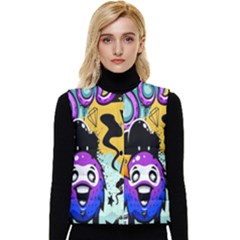 Cartoon Graffiti, Art, Black, Colorful, Wallpaper Women s Button Up Puffer Vest by nateshop