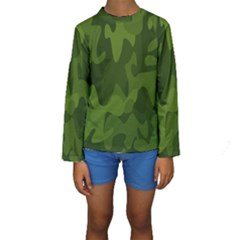Green Camouflage, Camouflage Backgrounds, Green Fabric Kids  Long Sleeve Swimwear by nateshop