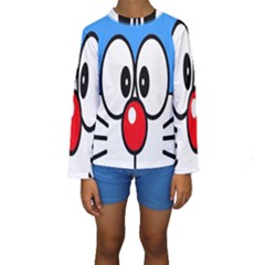 Doraemon Face, Anime, Blue, Cute, Japan Kids  Long Sleeve Swimwear by nateshop