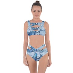 Chinese Style 3d Embossed Blue Peacock Oil Painting Bandaged Up Bikini Set  by Grandong