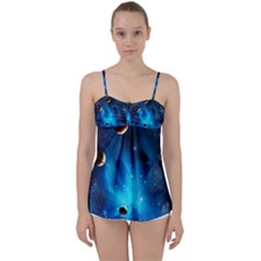3d Universe Space Star Planet Babydoll Tankini Top by Grandong
