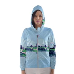 Japanese Themed Pixel Art The Urban And Rural Side Of Japan Women s Hooded Windbreaker by Sarkoni