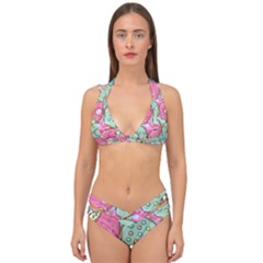 Donut Pattern Texture Colorful Sweet Double Strap Halter Bikini Set by Grandong