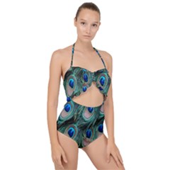 Peacock-feathers,blue2 Scallop Top Cut Out Swimsuit by nateshop