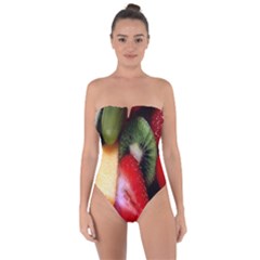 Fruits, Food, Green, Red, Strawberry, Yellow Tie Back One Piece Swimsuit by nateshop