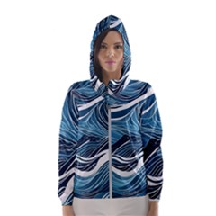 Abstract Blue Ocean Wave Women s Hooded Windbreaker by Jack14