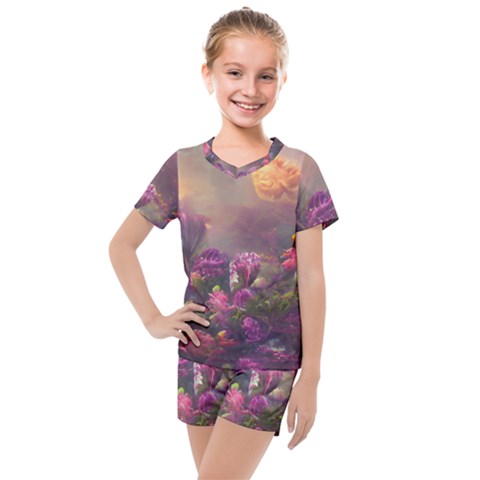 Floral Blossoms  Kids  Mesh T-shirt And Shorts Set by Internationalstore