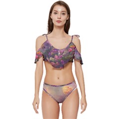 Floral Blossoms  Ruffle Edge Tie Up Bikini Set	 by Internationalstore