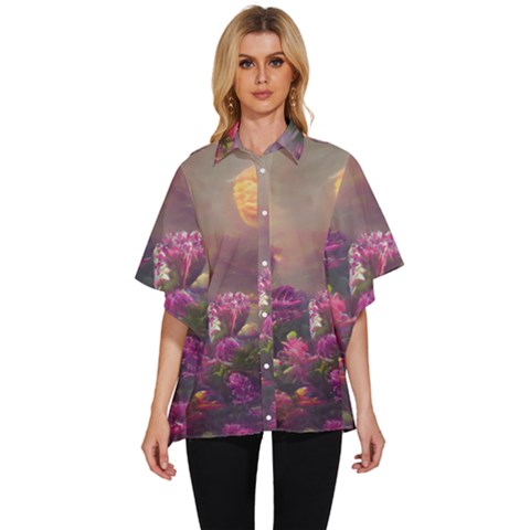 Floral Blossoms  Women s Batwing Button Up Shirt by Internationalstore