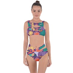 Colorful Shapes On A Purple Background Bandaged Up Bikini Set  by LalyLauraFLM