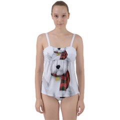 West Highland White Terrier T- Shirt Cute West Highland White Terrier Drawing T- Shirt Twist Front Tankini Set by ZUXUMI