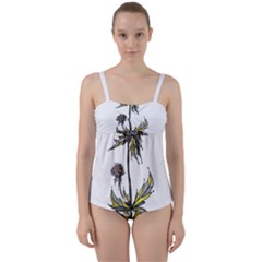 Flowers Illustration T- Shirtflowers T- Shirt (3) Twist Front Tankini Set by ZUXUMI