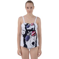 Fourth Of July T- Shirt Patriotic Husky T- Shirt Twist Front Tankini Set by ZUXUMI