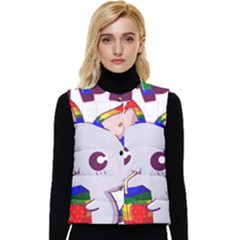 Gay Pride T- Shirt Gay Pride Kawaii Cat Strawberry Milk Rainbow Flag T- Shirt Women s Button Up Puffer Vest by ZUXUMI