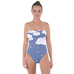Clouds Rain Paper Raindrops Weather Sky Raining Tie Back One Piece Swimsuit by uniart180623