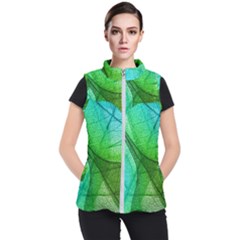 Sunlight Filtering Through Transparent Leaves Green Blue Women s Puffer Vest by Ket1n9