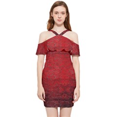 Red-grunge-texture-black-gradient Shoulder Frill Bodycon Summer Dress by Ket1n9