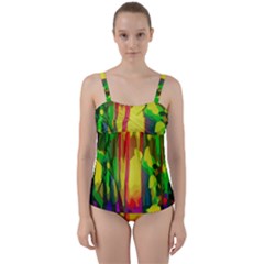 Abstract-vibrant-colour-botany Twist Front Tankini Set by Ket1n9