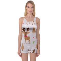 Christmas-seamless-pattern-with-reindeer One Piece Boyleg Swimsuit by Grandong