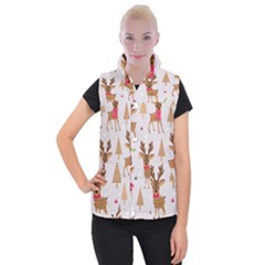 Christmas-seamless-pattern-with-reindeer Women s Button Up Vest by Grandong