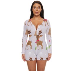 Christmas-seamless-pattern-with-reindeer Long Sleeve Boyleg Swimsuit by Grandong