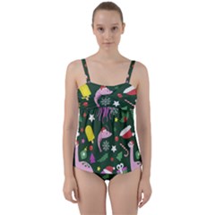 Colorful-funny-christmas-pattern   --- Twist Front Tankini Set by Grandong