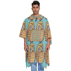 Owl-pattern-background Men s Hooded Rain Ponchos by Grandong