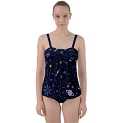 Starry Night  Space Constellations  Stars  Galaxy  Universe Graphic  Illustration Twist Front Tankini Set by Grandong