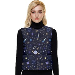 Starry Night  Space Constellations  Stars  Galaxy  Universe Graphic  Illustration Women s Button Up Puffer Vest by Grandong